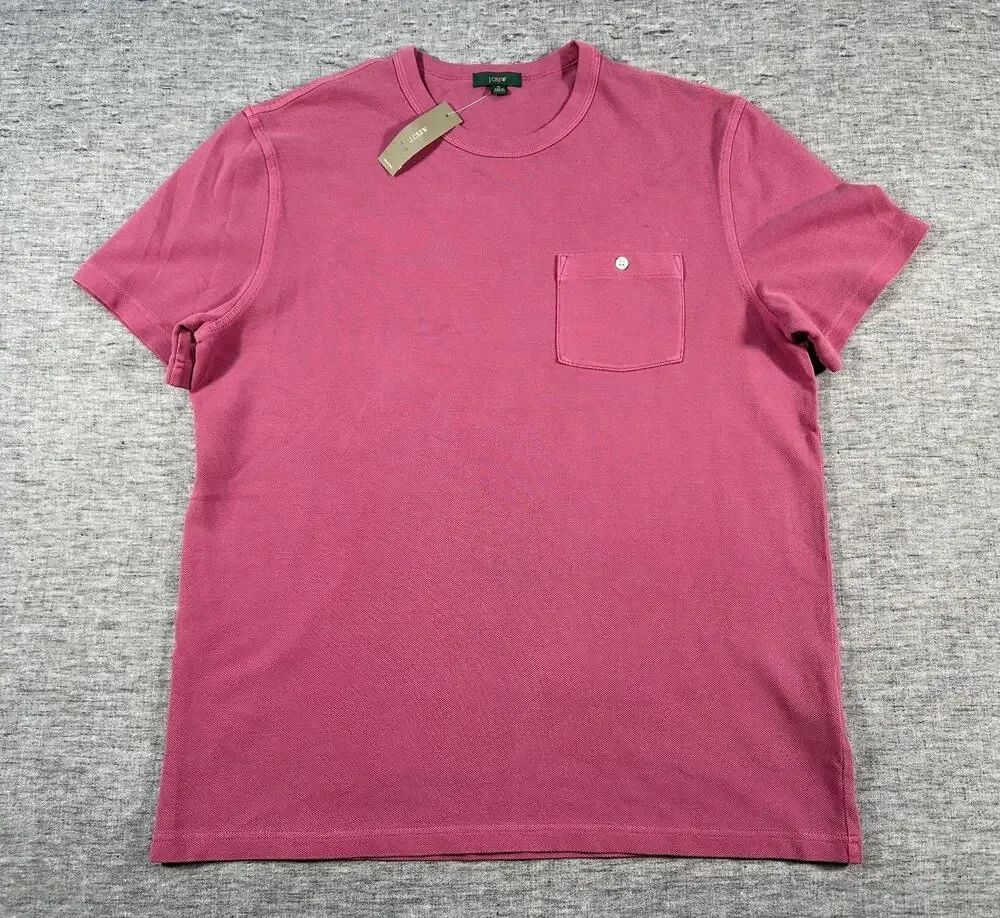 J Crew Oarsman Pique Pocket Shirt Mens Medium Pink Short Sleeve Preppy Crew